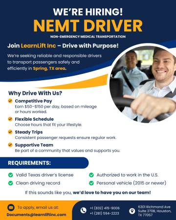 🚗 NOW HIRING! — NEMT DRIVERS (Spring, TX Area) 1