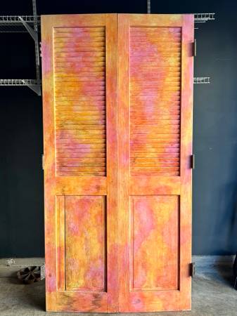 Solid Wood 1990s Louver Doors Hand Painted by Frank Lansdown 1