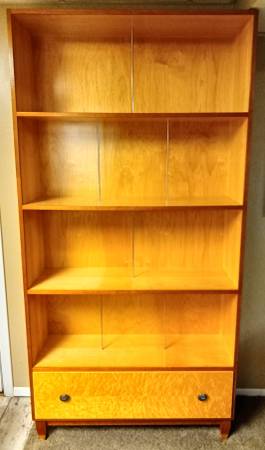 beautiful, custom made, heavy bookcase shelves with large drawer 1