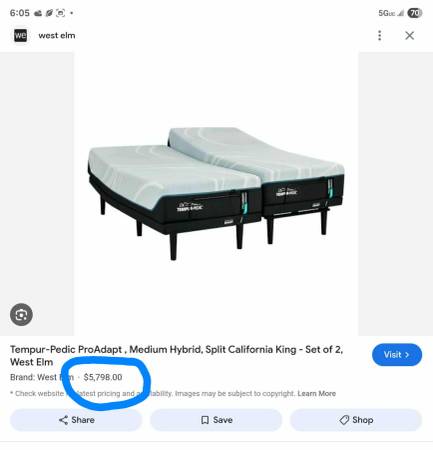 Split king/Split CaliKing... Tempur-Pedic ProAdapt medium . 70% off 1