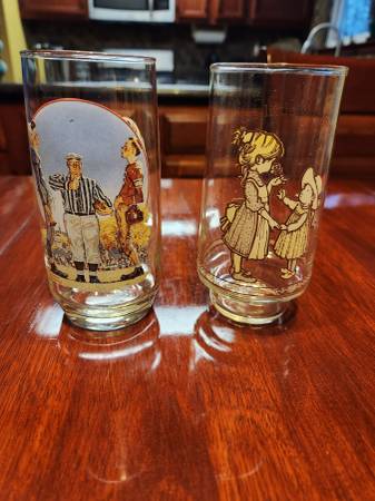 2 Collectible Glasses - Norman Rockwell Glass and Holly Hobbie Glass 1