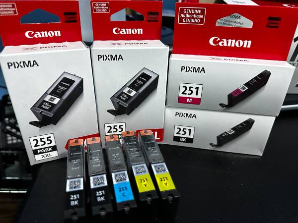 Nine Assorted GENUINE Canon Pixma 251, 255 Ink cartridges - all NEW 1