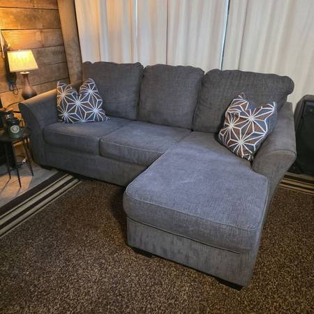 Compact Gray Sectional Couch with Chaise Lounge (2 available)
 1