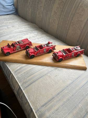 3 1950s Auburn Hard Rubber Fire Engines, 8" Long, Excellent, All For 1