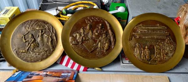 Vintage bronze wall hanging plaques 1