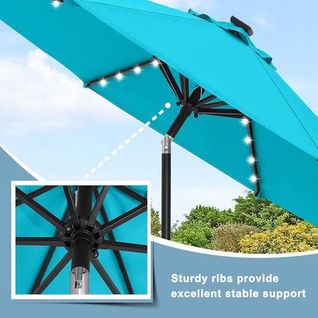 Durable Solar LED Patio Umbrella with 32 Lights, 9FT, Turquoise 1