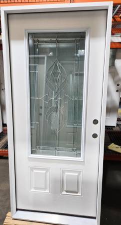 New 36" 3/4 Deco Glass LH Inswing Fiberglass Exterior Entry Door 1