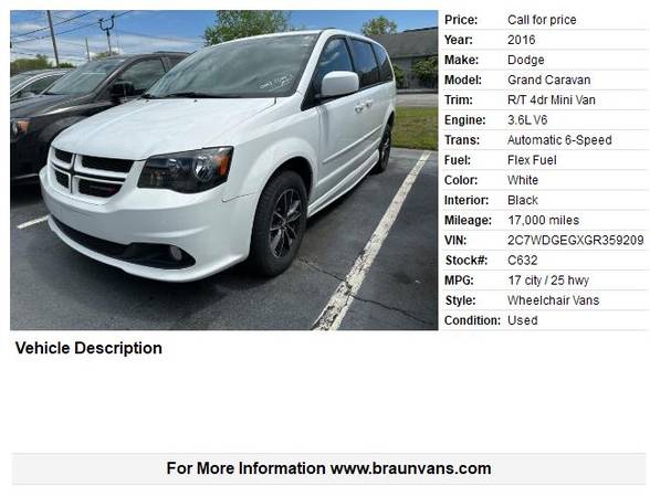 2016 DODGE CARAVAN RAMPA PARA SILLA DE RUEDAS VAN 17000 POCAS MILLAS!! - $40,999 (Enorme centro de furgonetas para sillas de ruedas BraunAbility 40 en 1 lote)63623706597251121