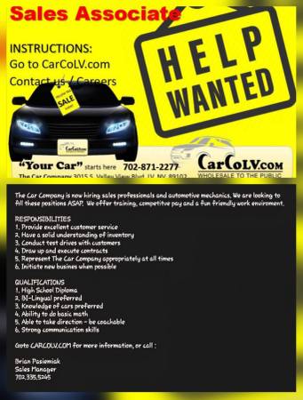Hiring Knowledgeable Mechanic and Sales Team Member 1