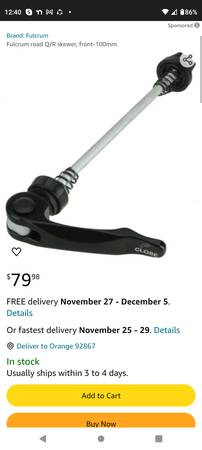 Fulcrum Racing Speed Light Front Quick-Release Skewer 100mm/4 Inches 1