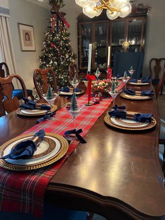 Dining room table and eight Queen Anne chairs 1