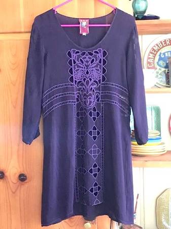 Like New! Johnny Was Purple Summer Dress with Cut Out Embroidery 1