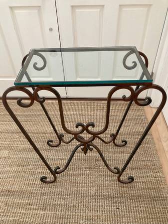 Rustic Iron End Table with Glass Top 1