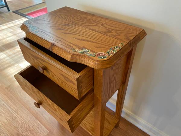 2 Drawer Solid Oak Hand Painted Floral Accents Mission Shaker Table 1