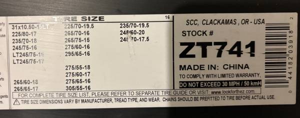 Tire cable chains SCC ZT741 - brand new, unopened, for SUV 1