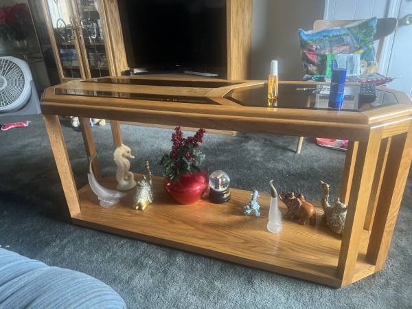 Entryway Coffee Accent Table With Glass Insert Bottom Shelf -MUST CALL 1