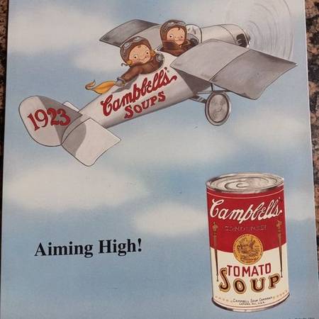 Campbells Soup kids 1923 Airplane Aiming High embossed metal sign #6 1