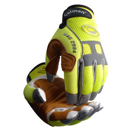 2984 - Goat Grain Hi-Vis Back palm Patched Rappelling Mechanics Gloves 1