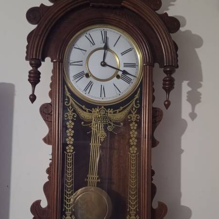 Vintage Rectangular Wall Clock Analog Roman Numerals Pendulum Brown/Gold 1