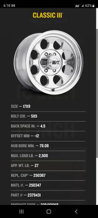 Mickey Thompson 5x5 17x9 classic III polished New 1