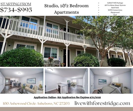 $734-$995 Studio 1&2 Bedrooms 1