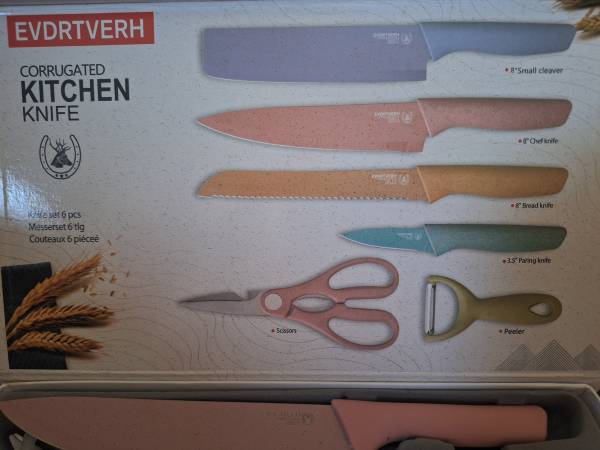 New kitchen cooking knife set pastel colors 6-piece Evcrierh Corrugate 1