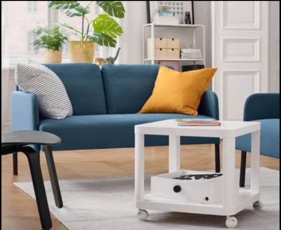 2 White Modern End Tables with Bottoms Shelves 1