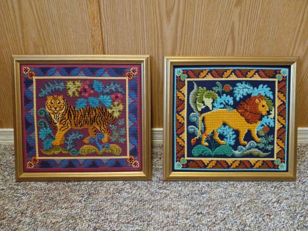 Handstitched Wild Cats Crosstitch 1