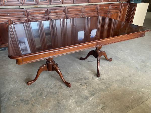 Cherry Wood Double Pedestal Extension Dining Table Used Good Cond 1