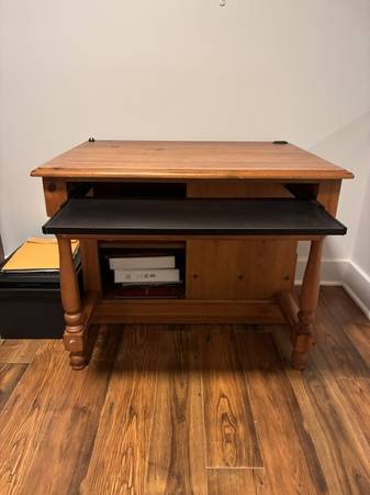 Solid Wood Computer Desk with Keyboard Tray & Storage 1