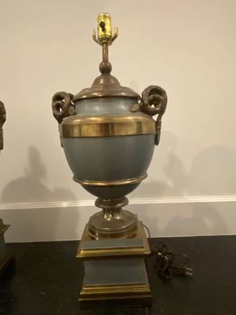 2 Brass and Enamel Antique Regency Lamps - $1,200 (los feliz)63471470164739121