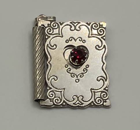 Vintage Sterling Silver Pendant w/Red Stone Opens & Says With Love 1