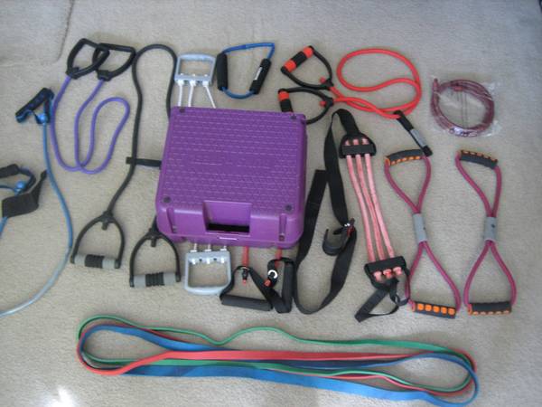 Assorted Exercise Strength Yoga Pilates Iso. Elastic Bands,Stepper Box 1