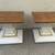 Pair of Vintage Burled Wood  Top Side Table with White & Gold Base 2 thumbnail