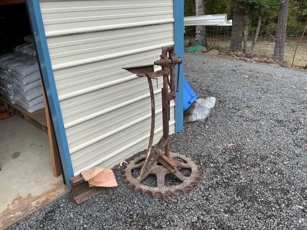 Old post vice on stand , just pulled out of the old barn 1