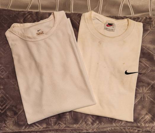 (2)-Vintage Nike T-Shirts Short Sleeves All White. Swoosh is Large. Dri-Fit XL 1