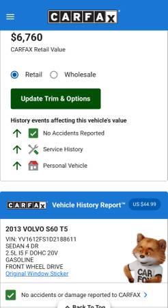 2013 Volvo S60  Premium  4 Door Automatic 5 CYL Ice Cold Air Condition - $4,500 (Orlando)63470255538561121