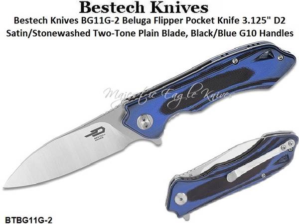 Bestech Knives BG11G-2 Beluga Flipper Pocket Knife 3.125" D2 Satin/Sto 1