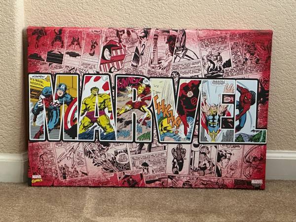 24”x 16” Marvel Logo Comic Book Canvas Wall Print Art Comics Spiderman 1