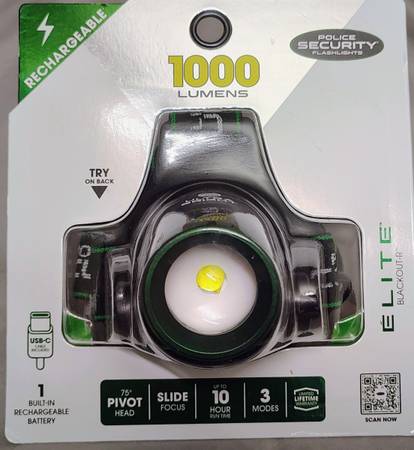 Police Security Rechargeable flashlight 1000 lumens- Black/Green - New 1