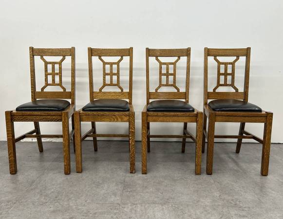 Vintage Solid Oak Dining Chairs 1