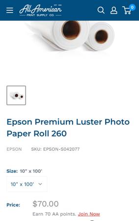 Epson Premium Luster Photo Paper 260 (10" x 100' Roll) 254mm x 30.5m 1