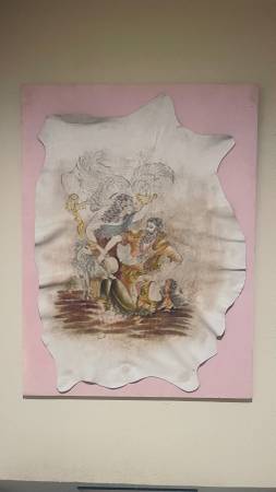 Painting on a leather Avraham-Isaac. 33x34 1