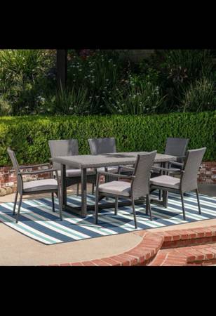 7PC GREY WICKER PATIO DINING SET 1