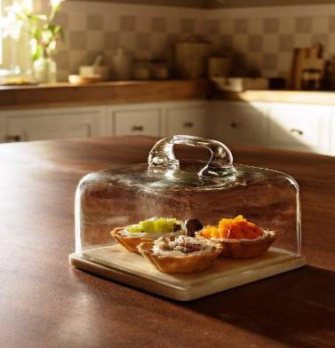ellementry White & Transparent Glass Cloche With Marble Base Square 1