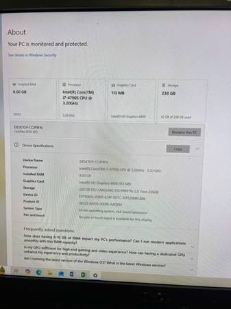 Dell 23" 9030 All-In-One PC - Intel Core I5-4590S - Ram 8Gb,  - SSD 25 1