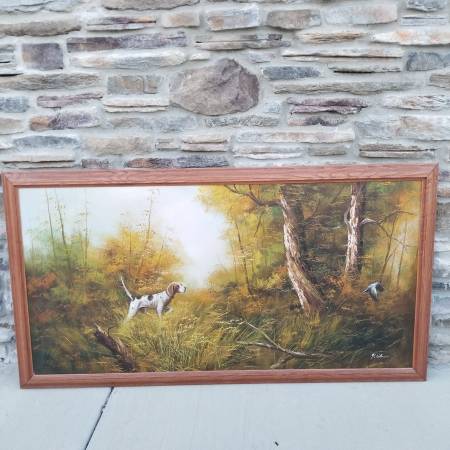 20th Century Pointers Dog hunting scene Oil on Canvas painting 1