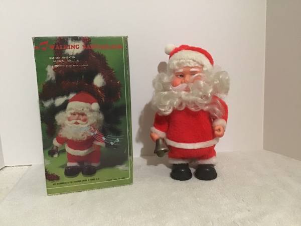 Vintage WALKING SANTA CLAUS Musical Toy 10" Santa w/ Ringing Bell 1