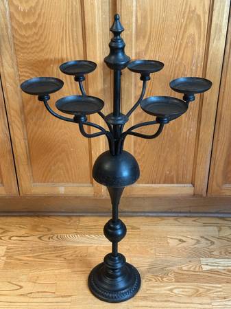 Large Black Metal 6 Arm 38” Tall Candelabra 1