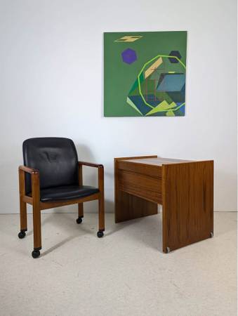 Danish Modern Black Leather & Teak Desk Chair by Benny Linden 1
